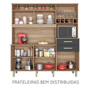 Armário de Cozinha  5 Portas 2 Gavetas com Nicho e Adega Smart Cedro/Grafiti Nesher