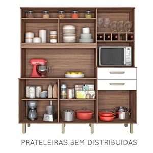 Armário de Cozinha 5 Portas 2 Gavetas com Nicho e Adega Smart Nogal/Branco Nesher