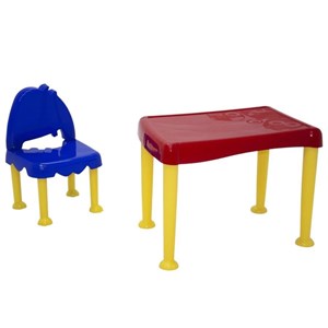Conjunto Infantil Mesa e Cadeira Plastica Montaveis Monster Vermelha/Azul/Amarela Tramontina