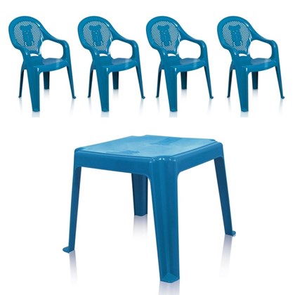 Kit 1 Mesa e 4 Cadeiras Decoradas Teddy Azul