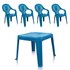 Kit 1 Mesa e 4 Cadeiras Decoradas Teddy Azul