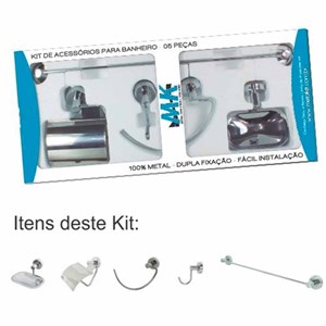 Kit de Acessórios para Banheiro 05 peças em Metal Cromado com Dulpla Fixação