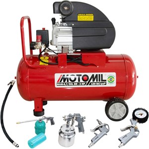 Kit Motocompressor de Ar 8,7 pés³/min 2,0HP 50 Litros 220V com Kit Pintura - Motomil