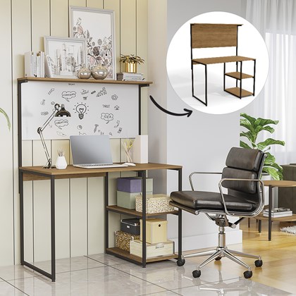 Mesa Escrivaninha Home Office 2 Prateleiras Com Painel Estilo Industrial  Freijo - Lojas Maxi