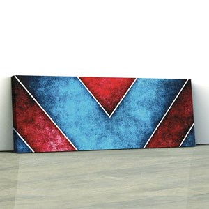 Quadro Decorativo Abstrato 50x150cm Formas Azul e Vermelho