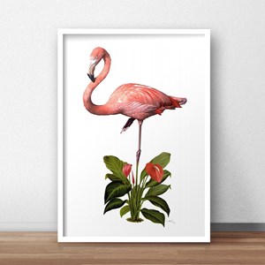 Quadro Decorativo Flamingo 50X70Cm Branco
