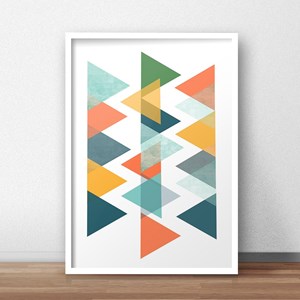 Quadro Decorativo Triângulos Coloridos 50X70Cm Branco