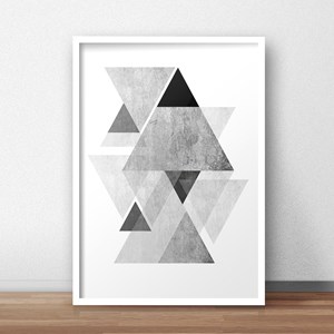 Quadro Decorativo Triângulos Verticais Cinzas 20X30Cm Branco