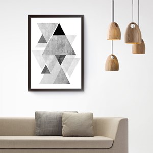 Quadro Decorativo Triângulos Verticais Cinzas 20X30Cm Preto