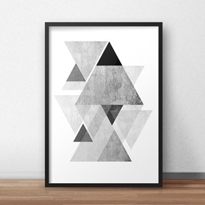 Quadro Decorativo Triângulos Verticais Cinzas 20X30Cm Preto
